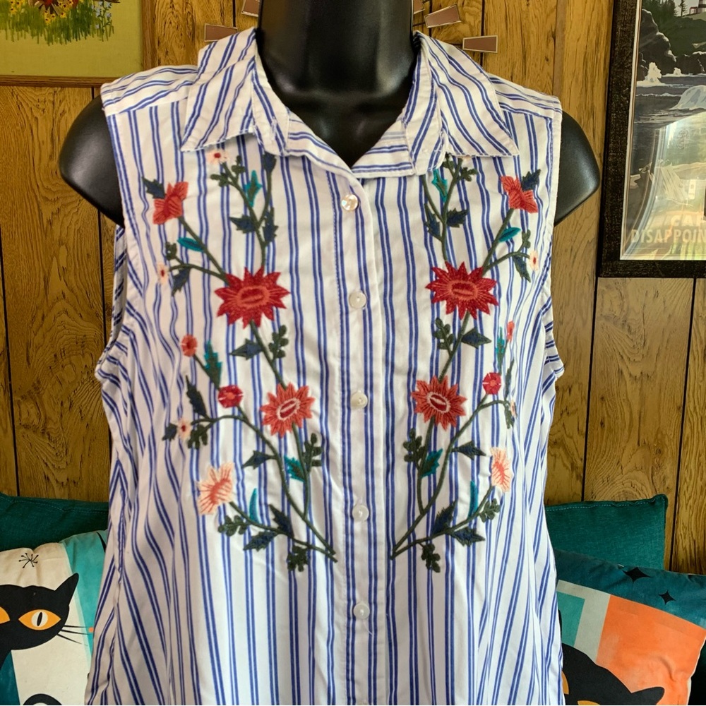 GNW Embroidered Pinstripe Shirt Dress - Picture 2 of 9